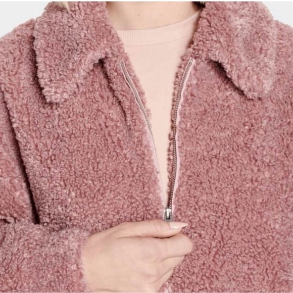 UGG Kaley Teddy Bear Coat Plush Fuzzy Cozy Jacket - Ariana Grande Pink Blush Sm - Picture 3 of 13